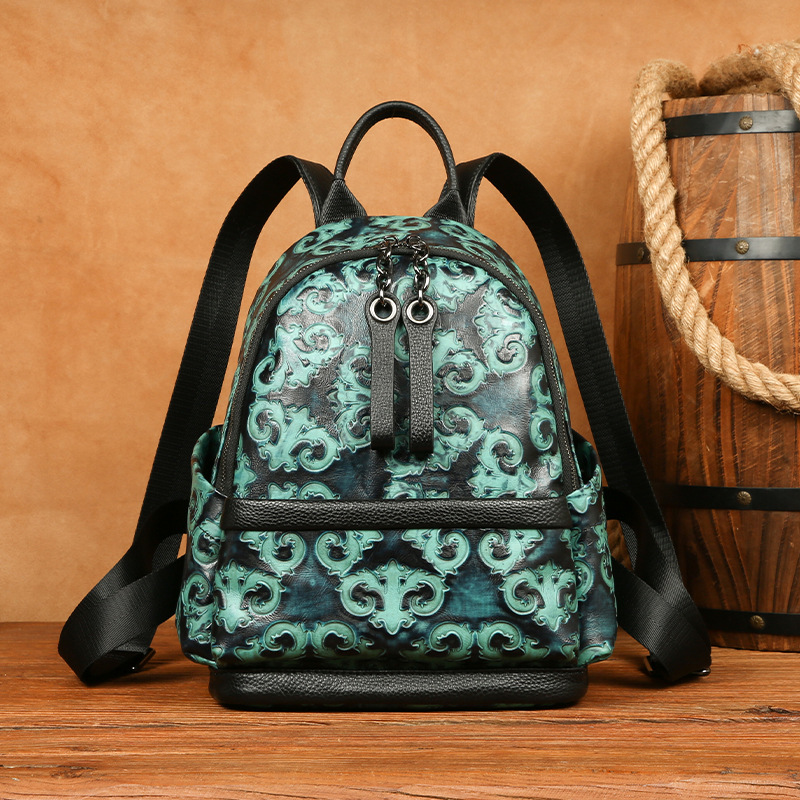 Leather Backpack Vintage - Johnature prawdziwej skóry tłoczony plecak w