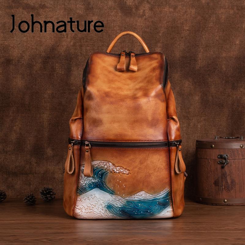 Leather Backpack Vintage - Johnature Plecak Damski z Naturalnej Skóry,