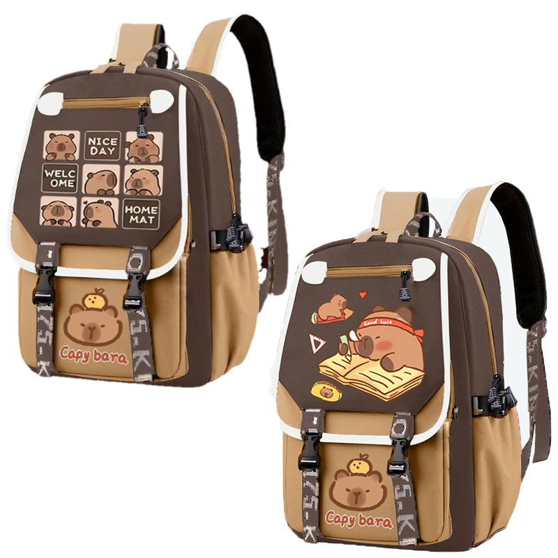 Kawaii Capybara stylowy Khaki  – School Backpack Teen recenzja i cena